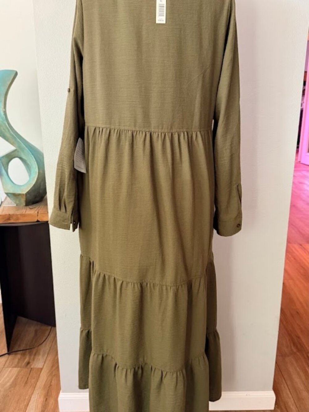 NWT Max Studio London Tiered Gauze Shirtdress in olive green Size XL - Picture 4 of 8